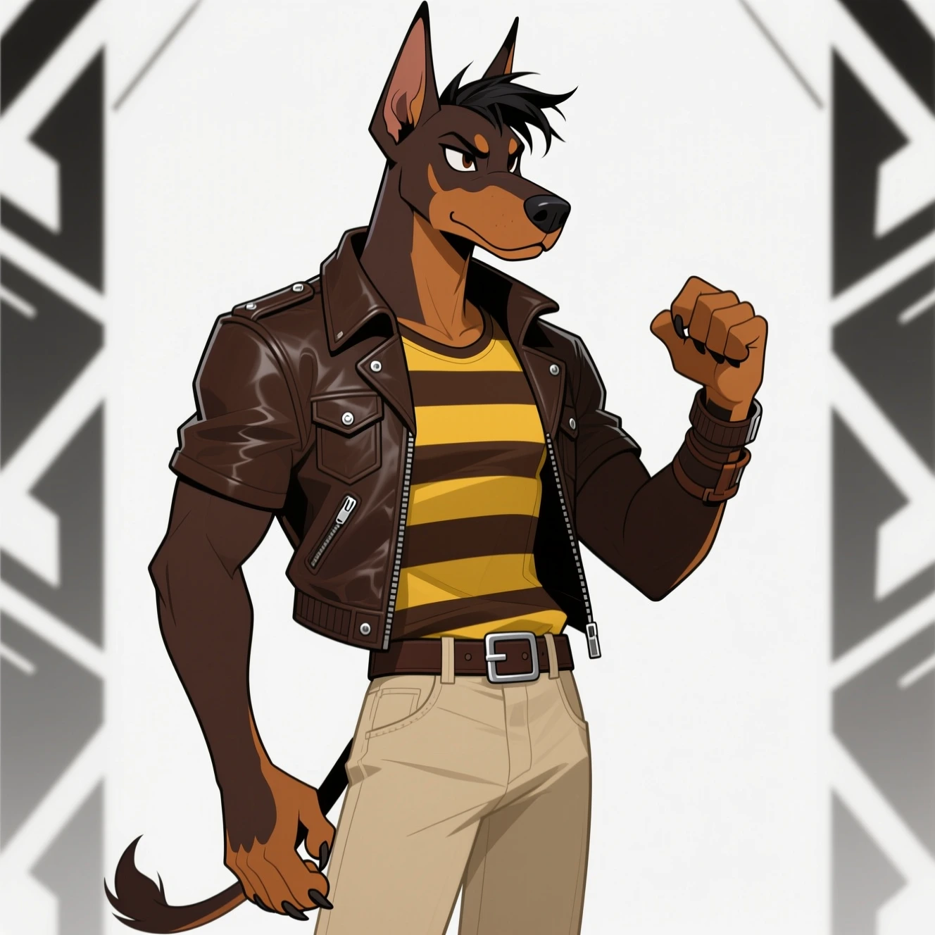 Qwen anthropomorphic doberman character