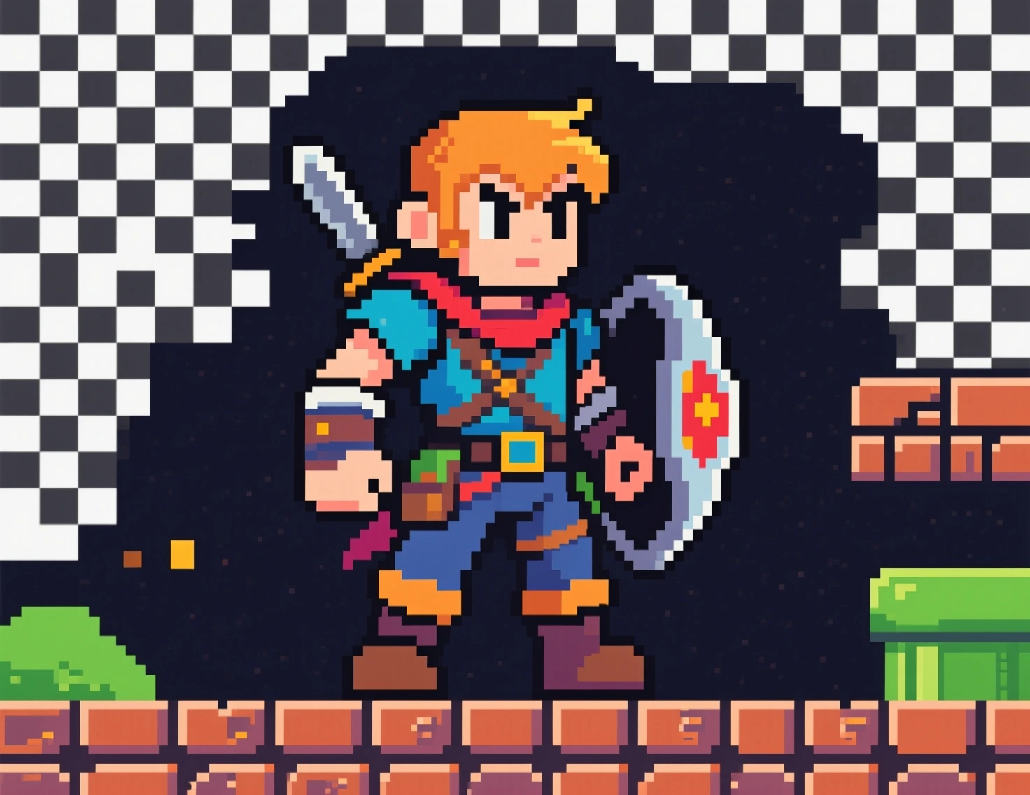 Qwen pixel art sword hero