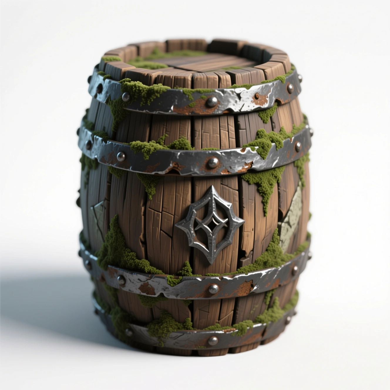 Qwen mossy wooden barrel game item