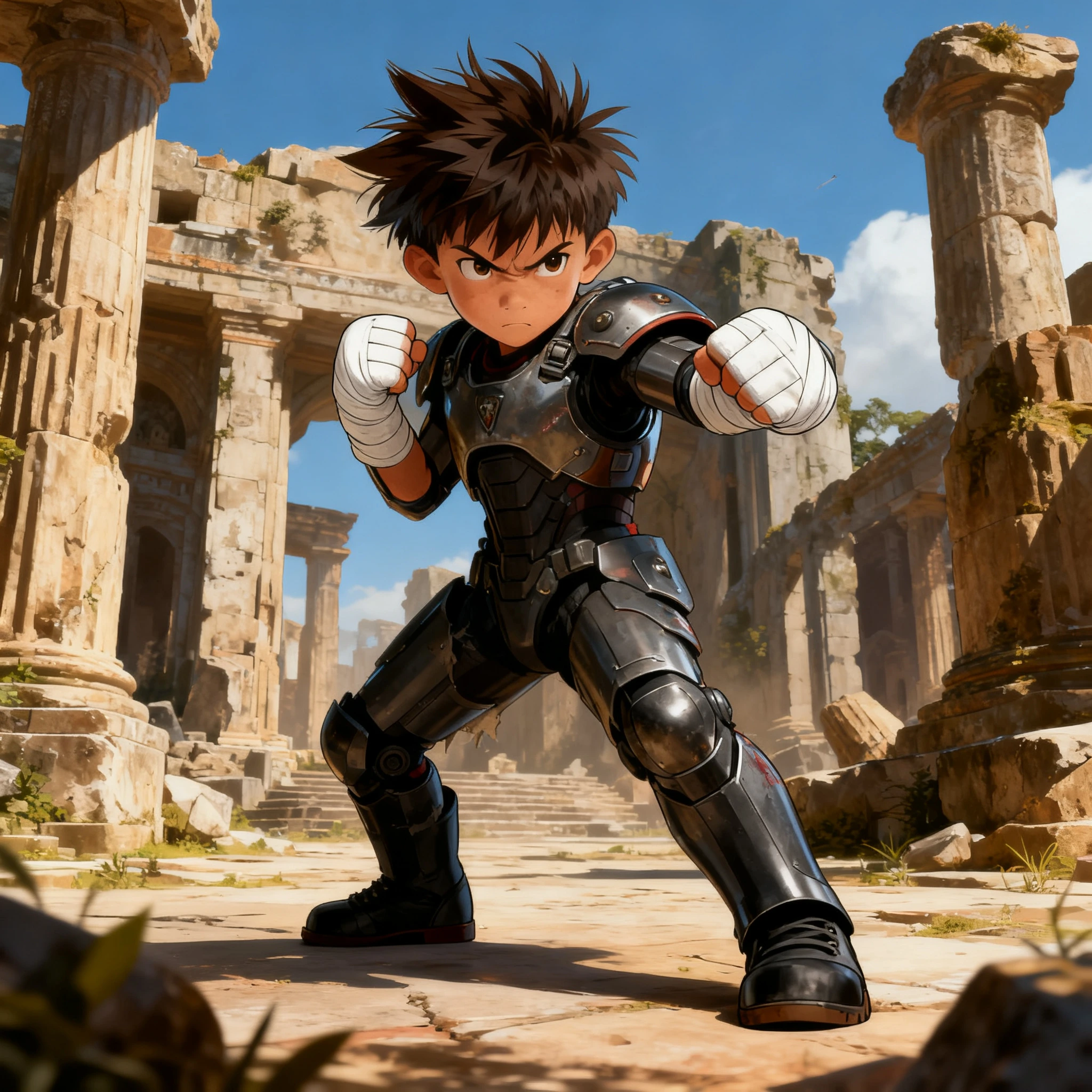 Seedream4 anime fighter boy in ruins