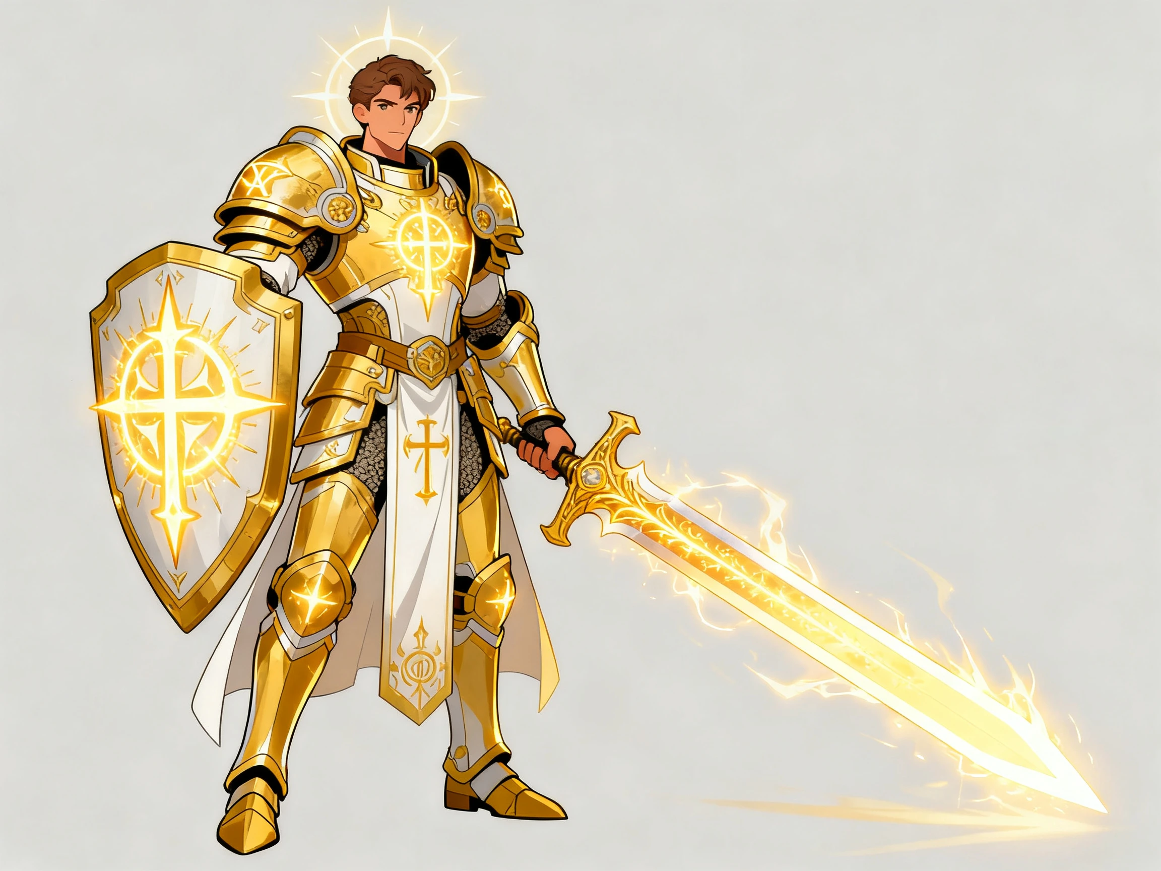 Seedream4 AI generated golden holy paladin with glowing sword and shield