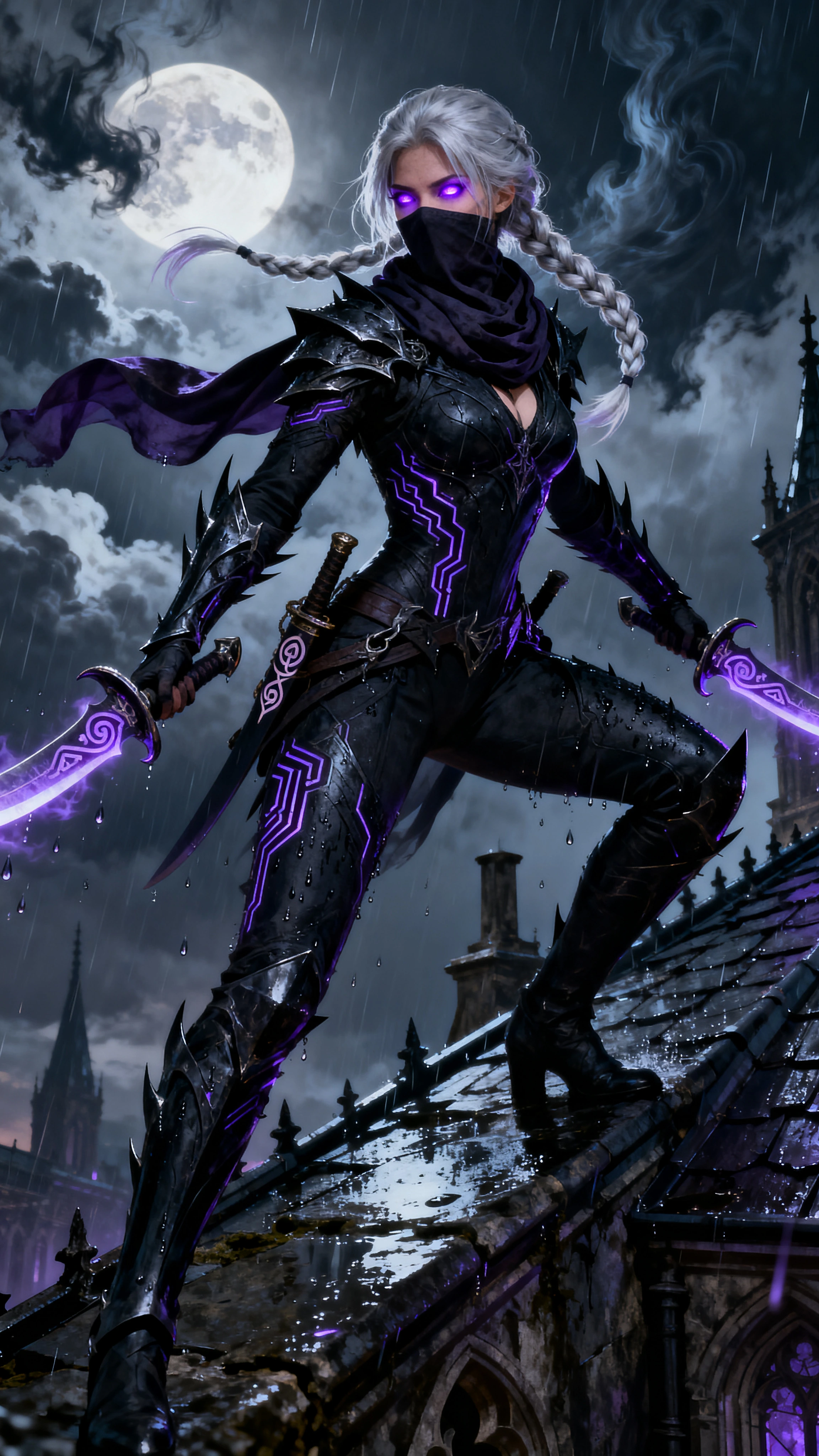 Seedream4 generated night rooftop assassin in the rain — cinematic character