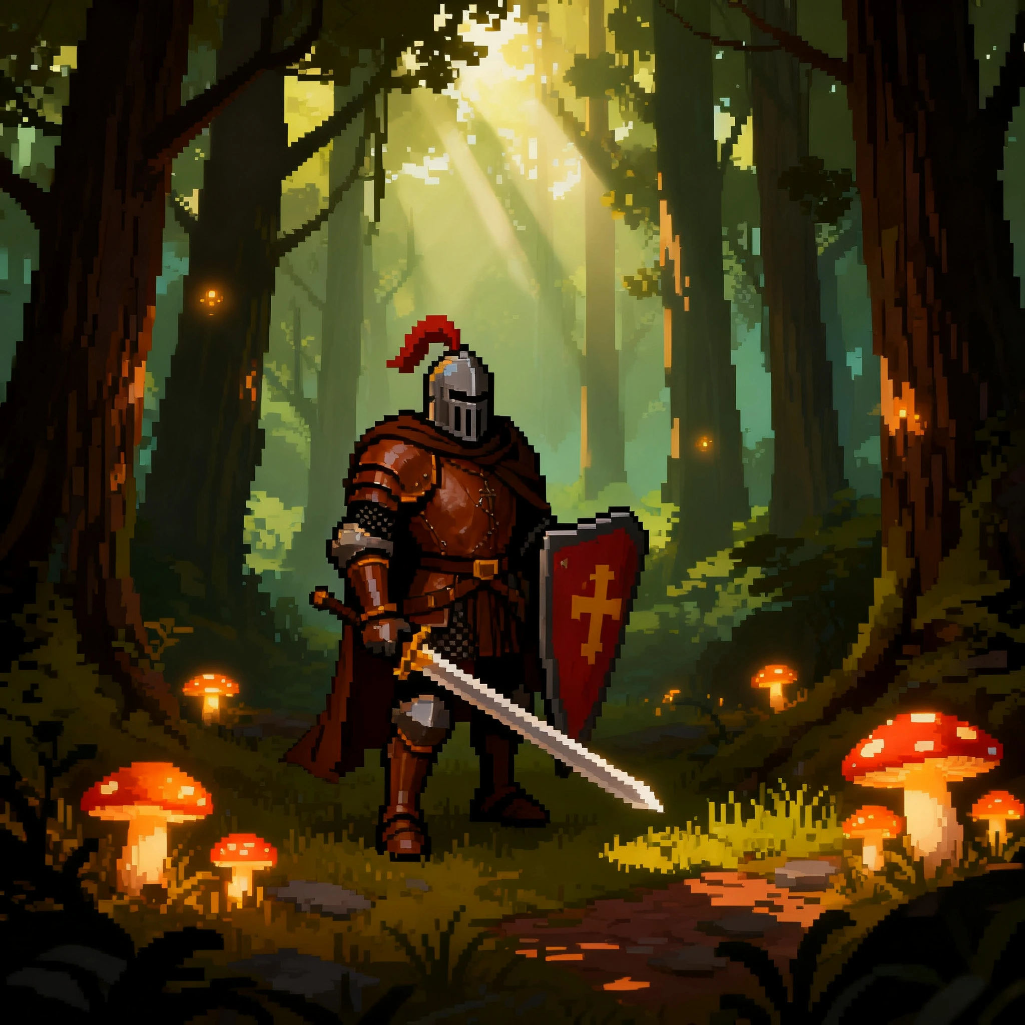 Seedream4 pixel art knight in a forest