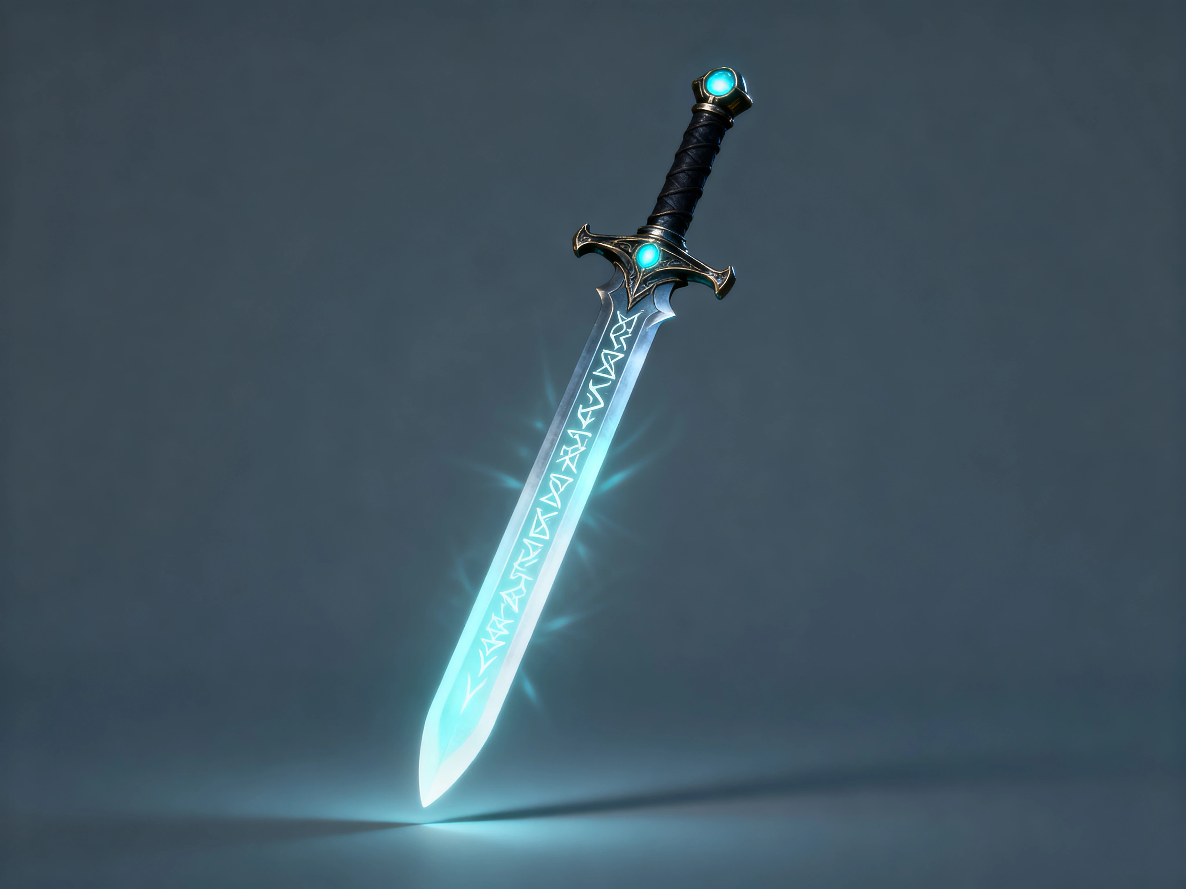 Seedream4 generated glowing rune greatsword on a dark studio background