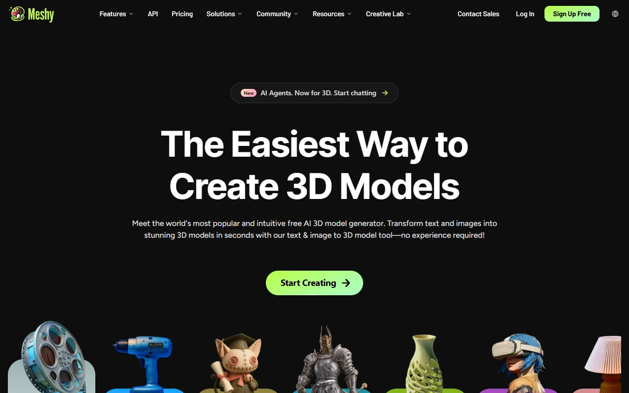 Meshy AI — free AI 3D model generator with sprite animation maker ai, low poly 3d models and image to 3D model on free tier