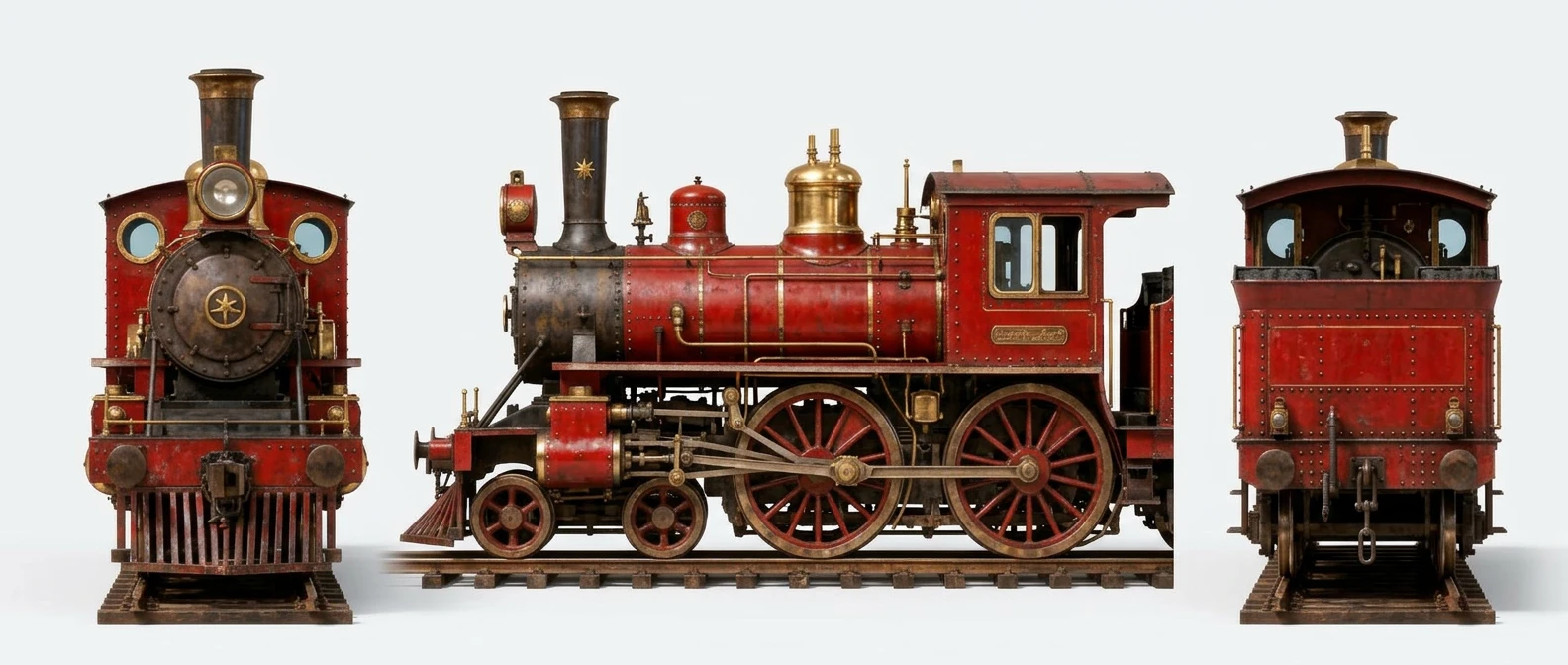 Red steam locomotive object turnaround