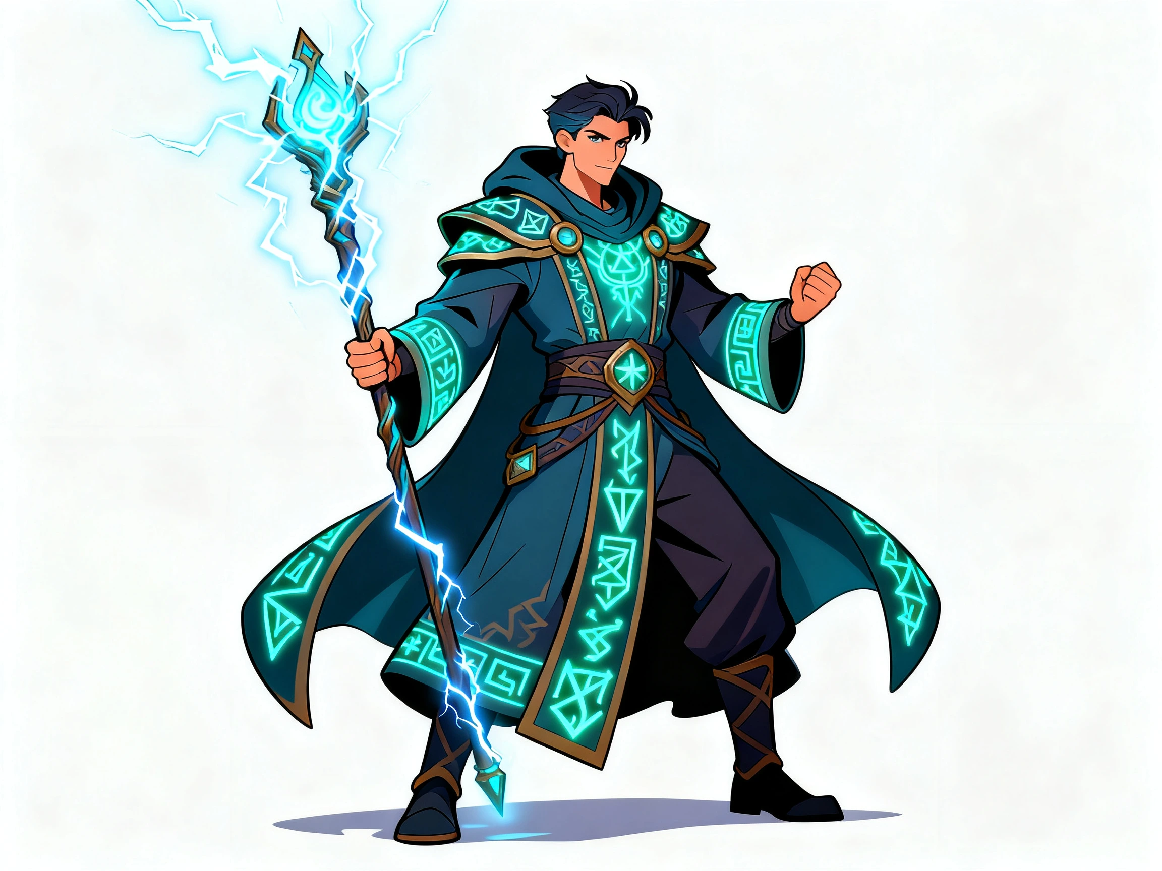 Cel-shaded cartoon storm mage in the same cartoon style