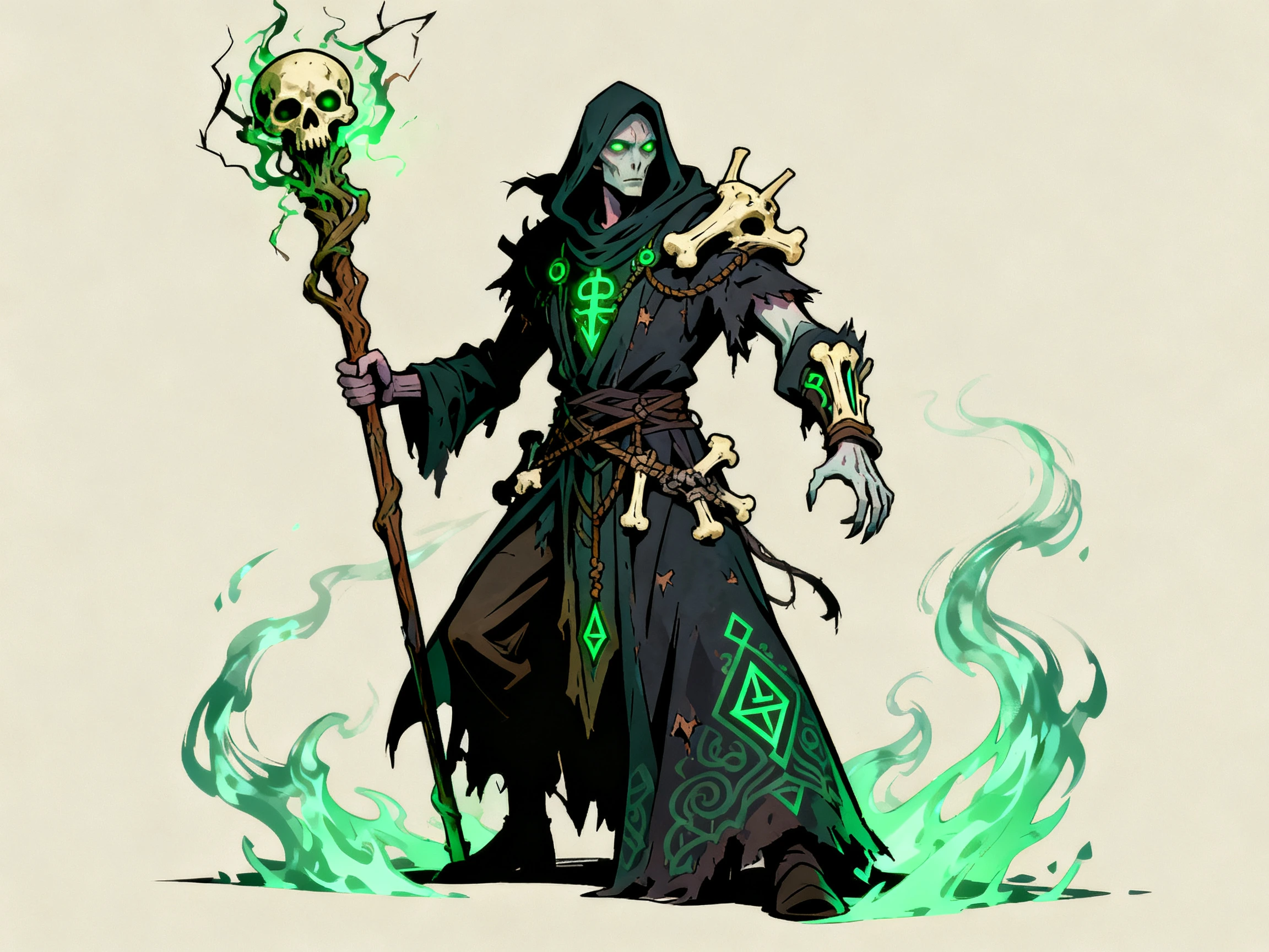 Cel-shaded cartoon necromancer in the same cartoon style