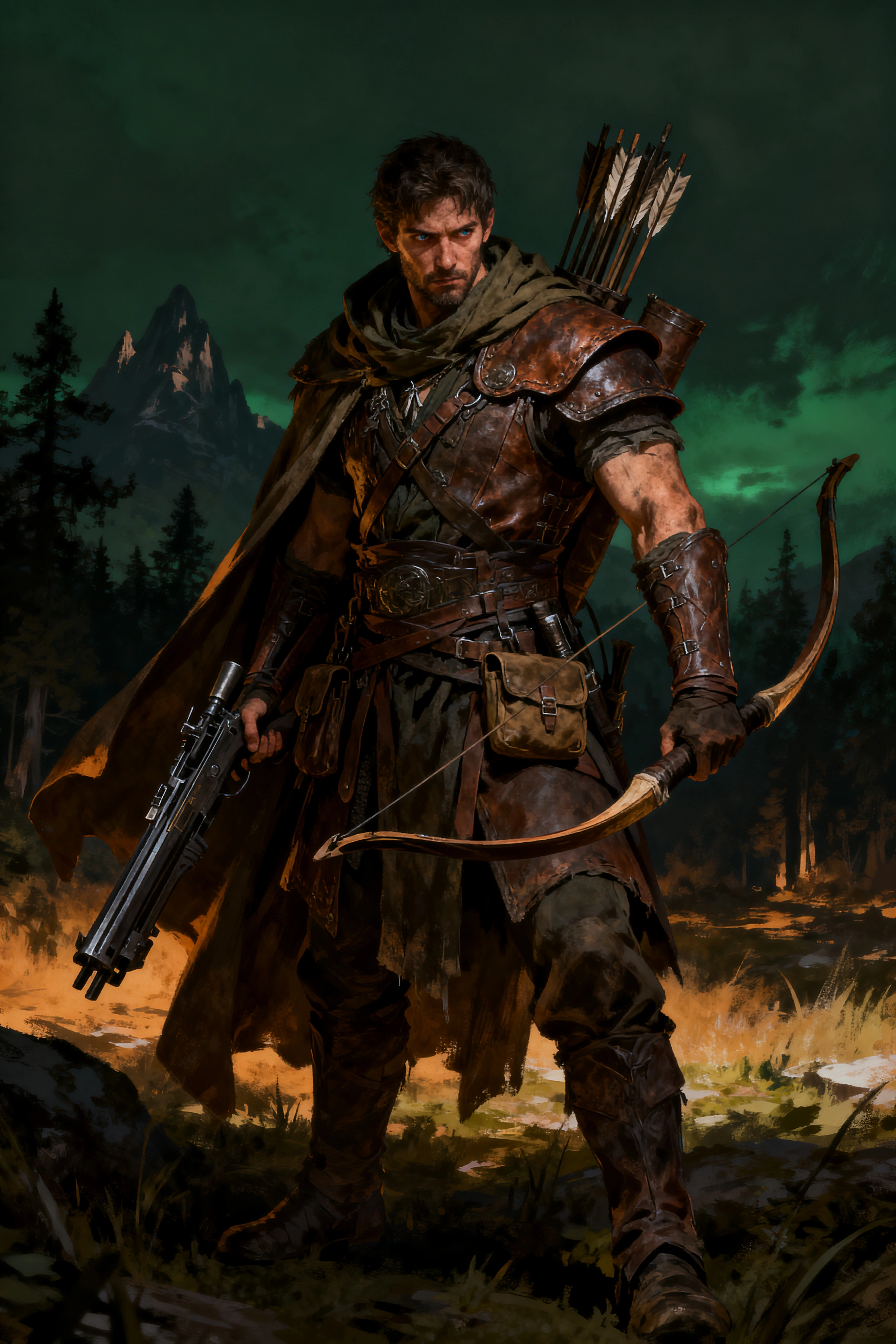 Fantasy RPG hunter in the same illustration style