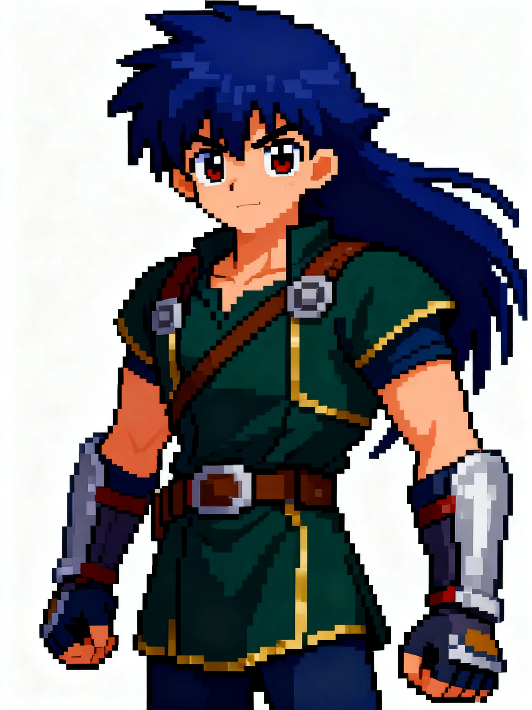 Pixel art blue-haired RPG hero — the style reference
