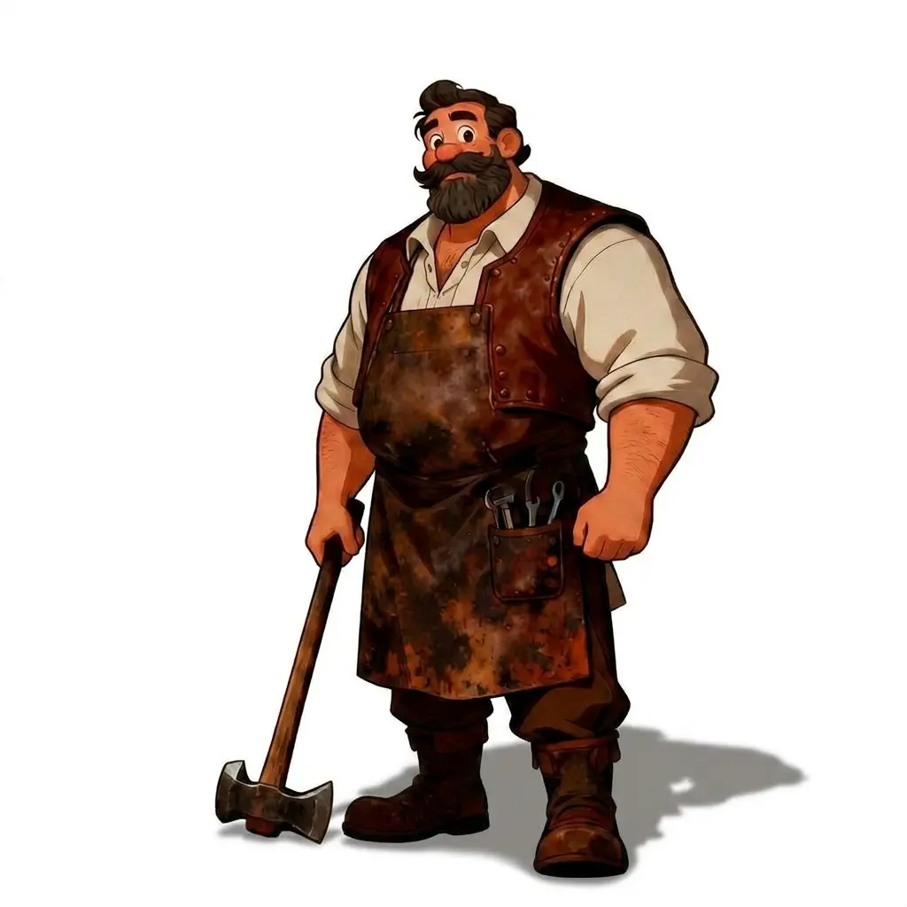 Storybook blacksmith in the same painted style