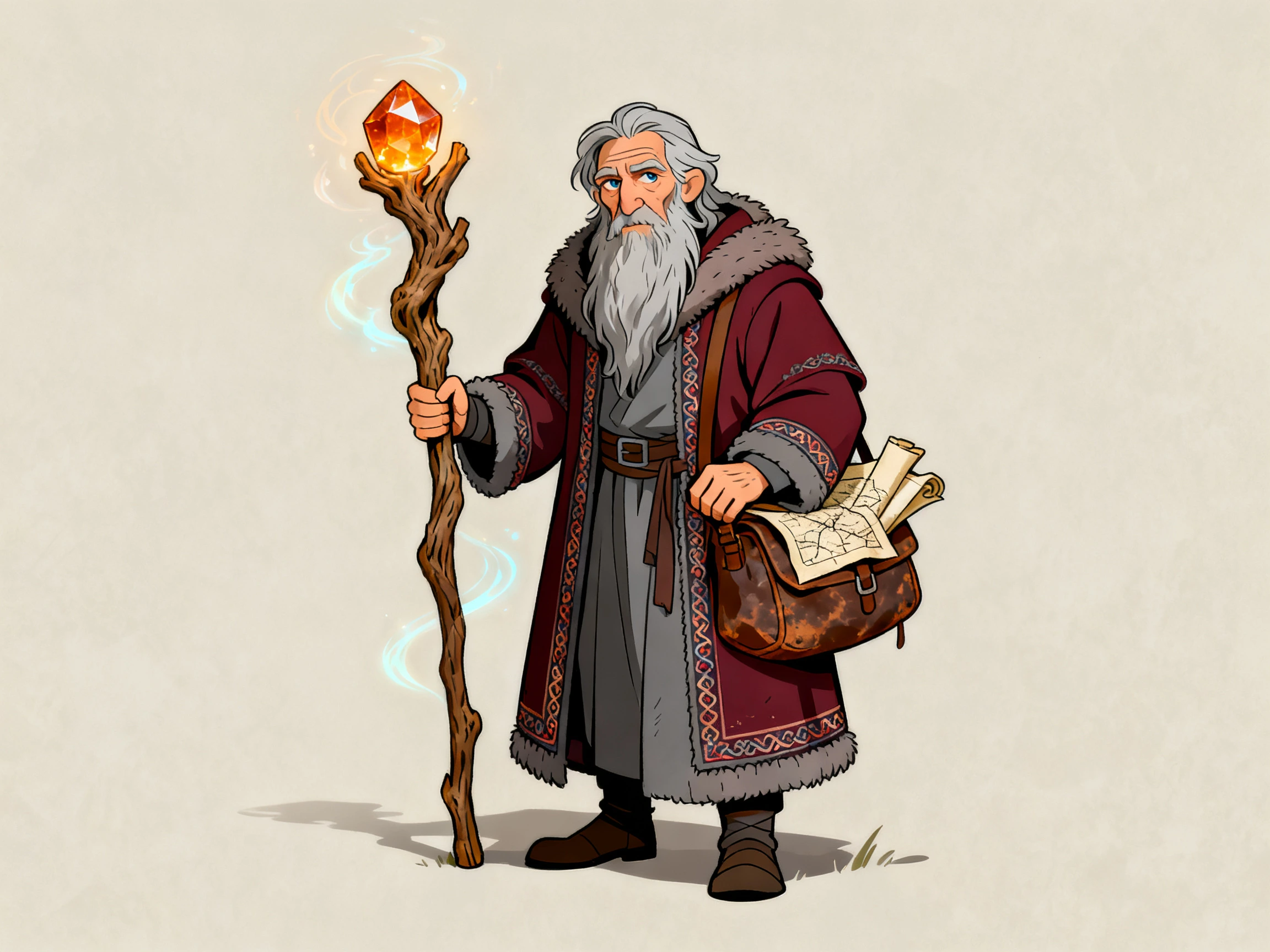 Storybook old wizard in the same painted style