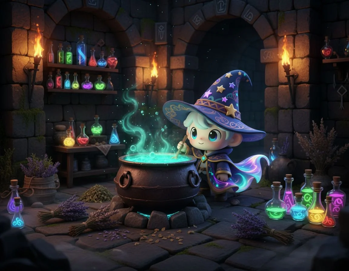 Same chibi wizard reused brewing a potion