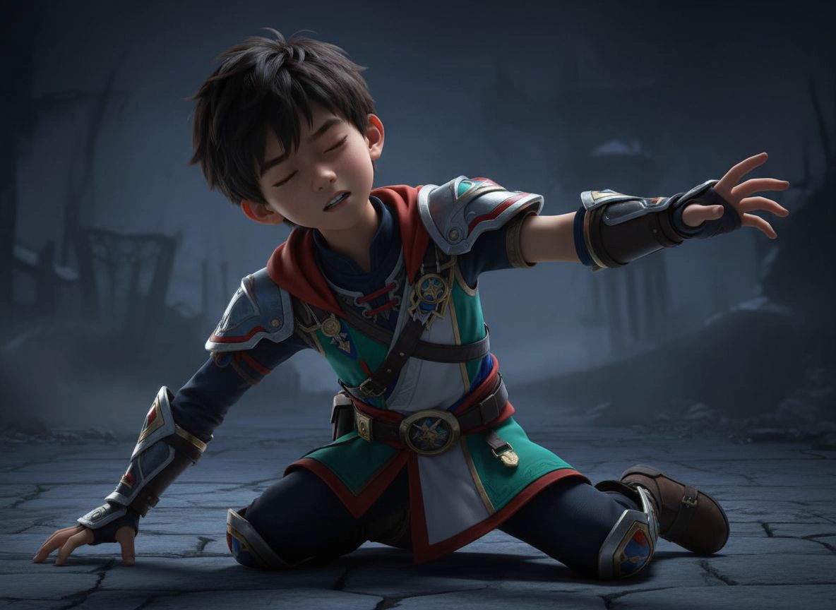 Same warrior reused in a dark defeated scene