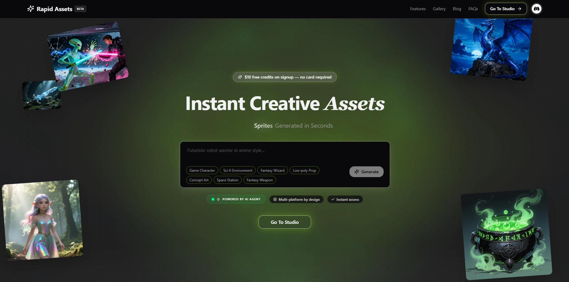 Rapid Assets — best free Meshy alternative with image to 3D model, text to 3D, quad and triangular topology, LODs and engine plugins