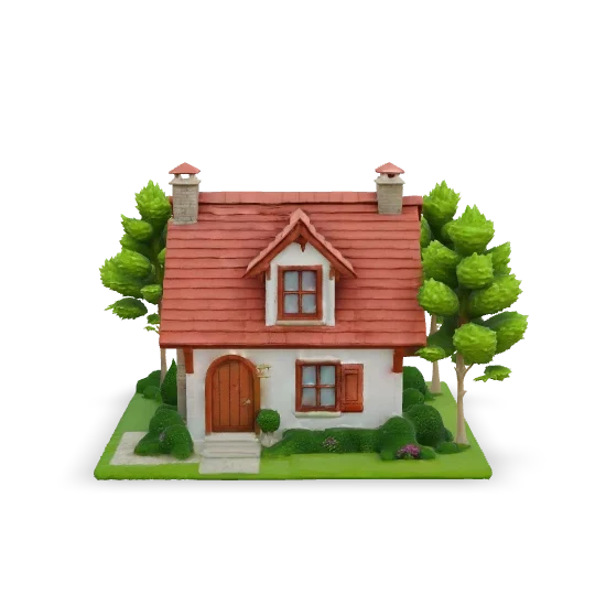 Stylized cottage house 3D environment — AI generated building with garden