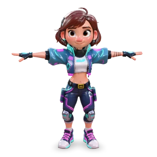 Cyber girl 3D character model — AI generated stylized hero