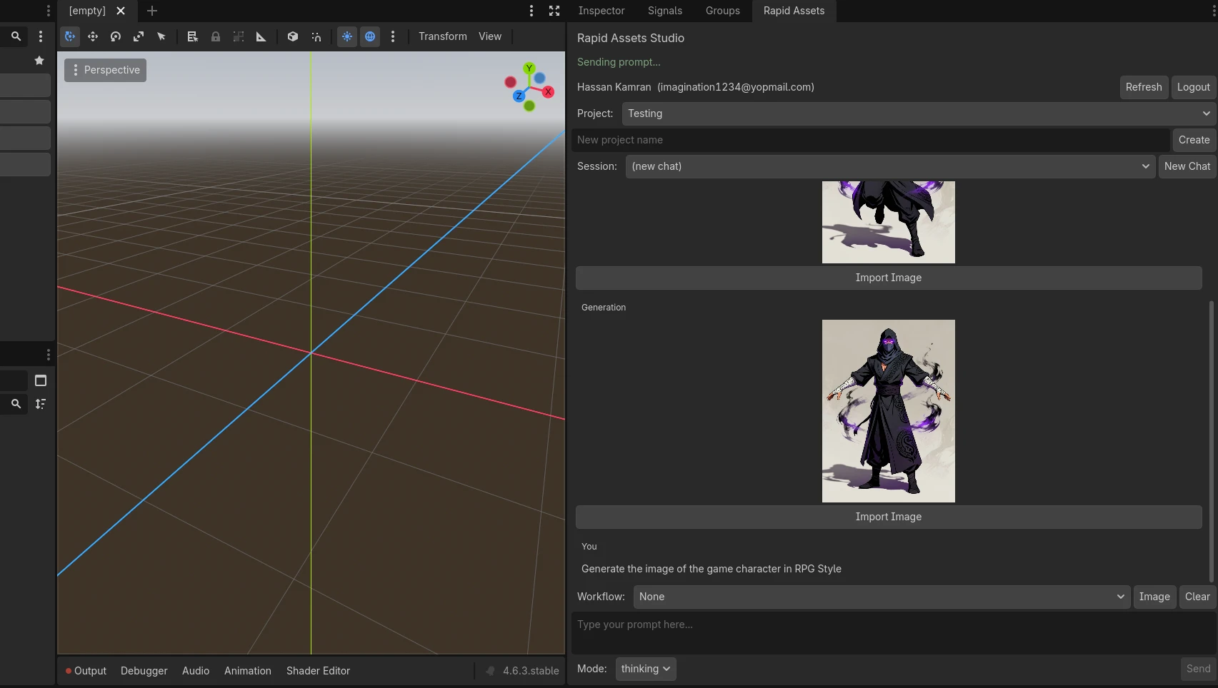 Rapid Assets Godot plugin showing pose variation 1: dark mage in a running combat pose