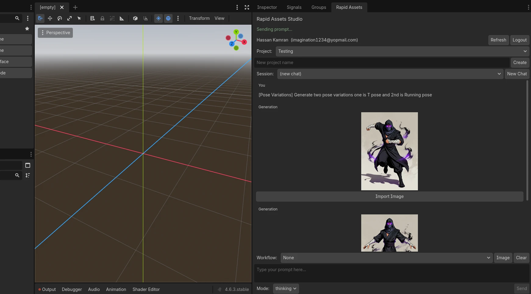 Rapid Assets Godot plugin showing pose variation 2: same dark mage in an upright casting stance