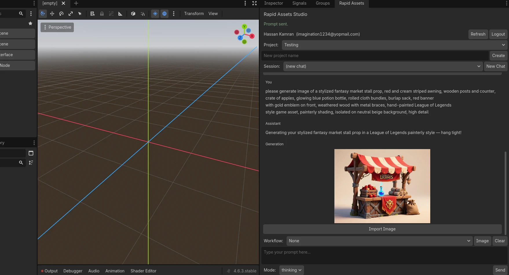 AI-generated fantasy market stall prop, generated inside the Godot editor with Rapid Assets