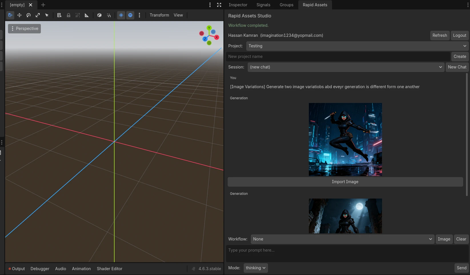 Rapid Assets Godot plugin showing image variation 1: cyberpunk assassin leaping across a rooftop