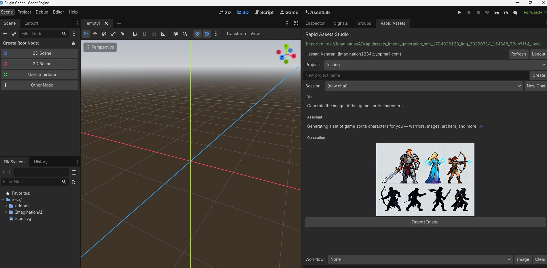 Using Rapid Assets Studio inside the Godot editor