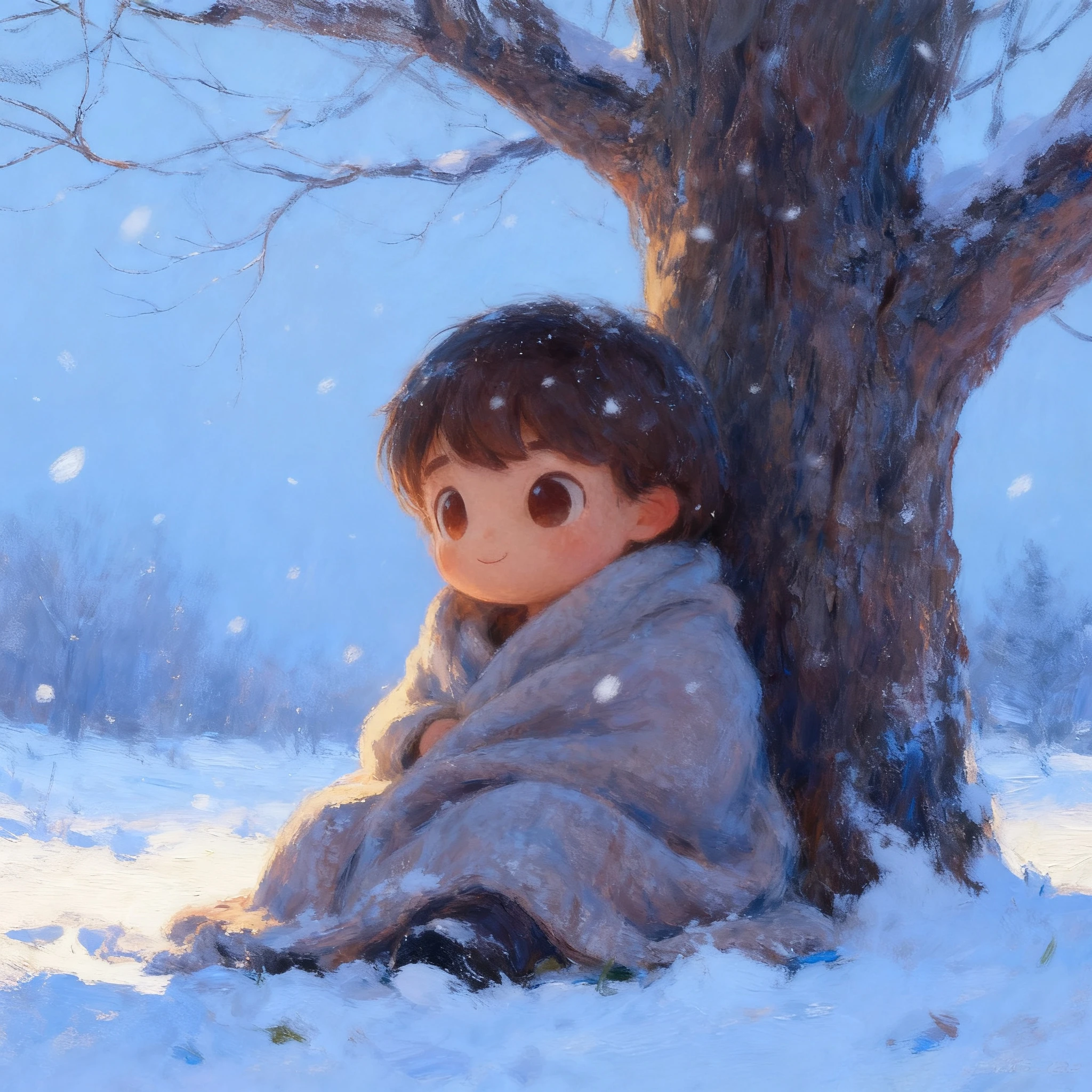 Original snow boy scene — daytime blue sky