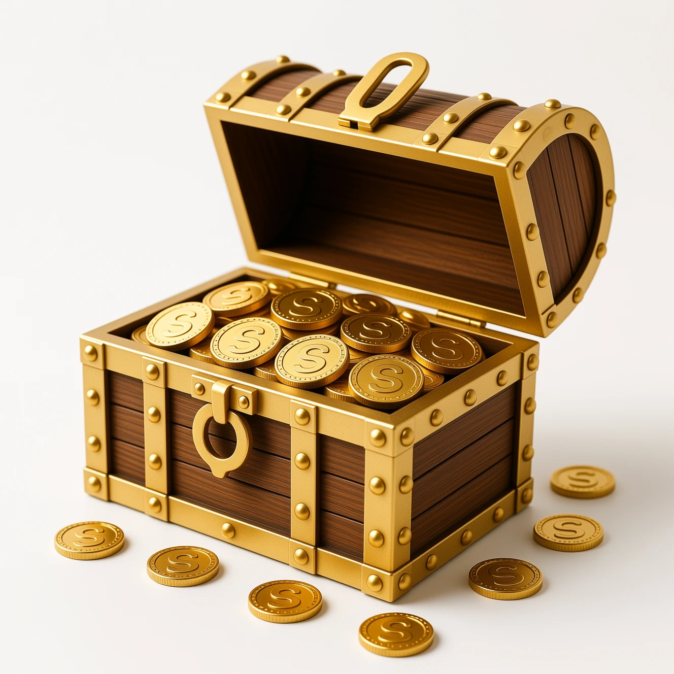 Original treasure chest — brown wood with gold trim