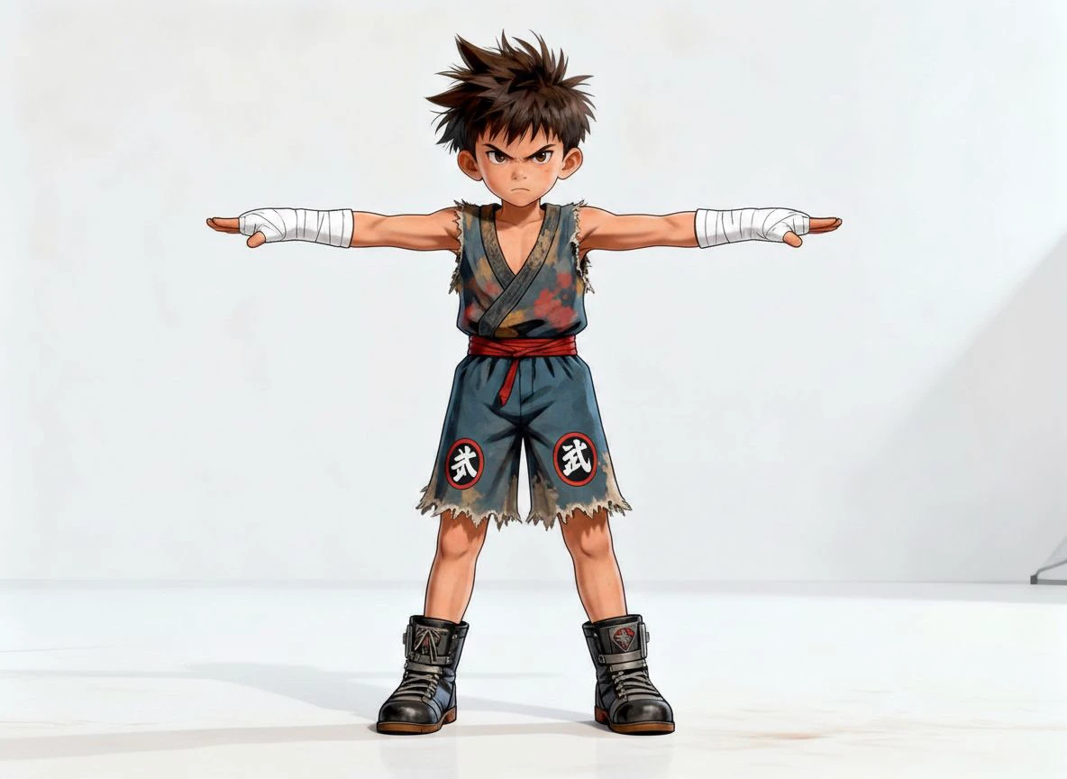 Anime fighter T-pose — rigging reference