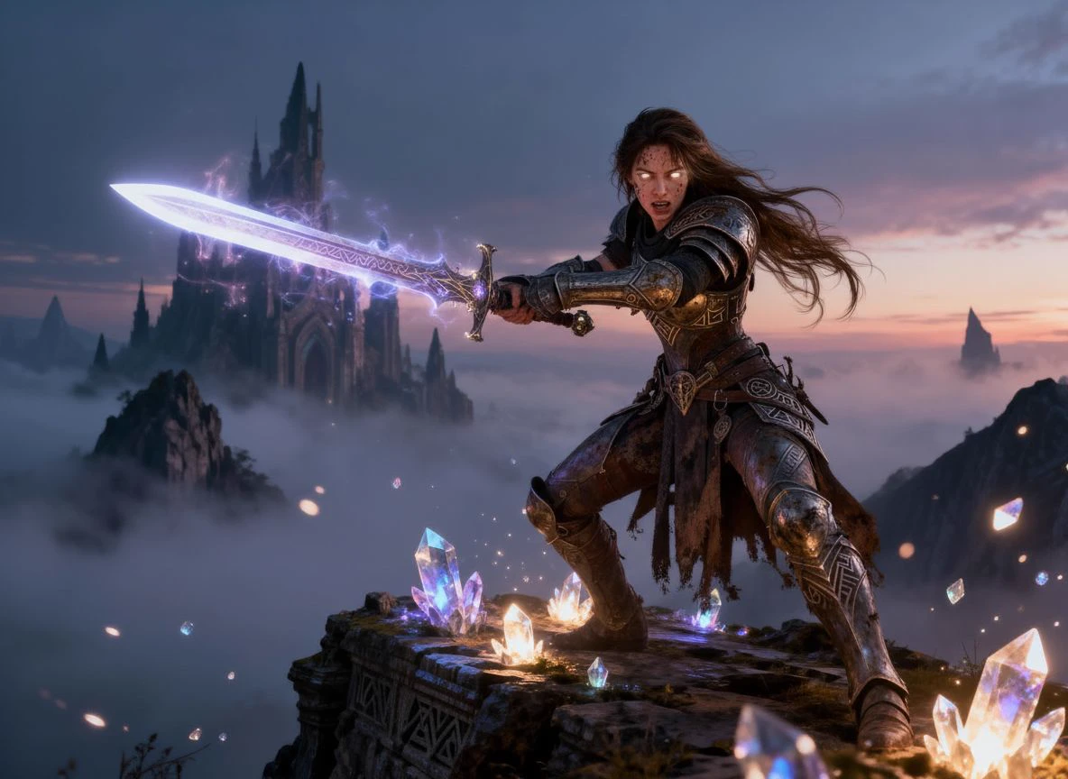 Crystal knight crouching sword thrust