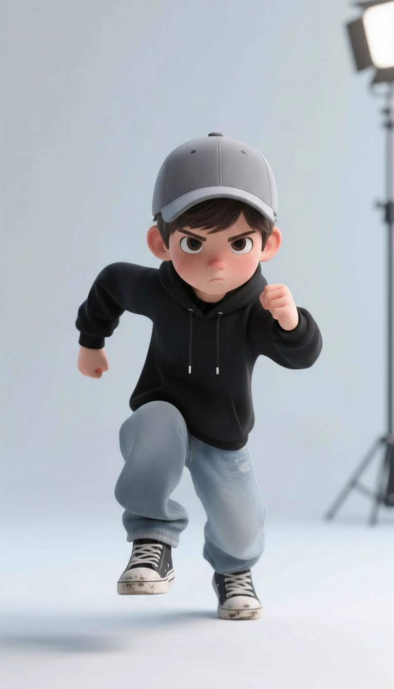 Hoodie boy running pose