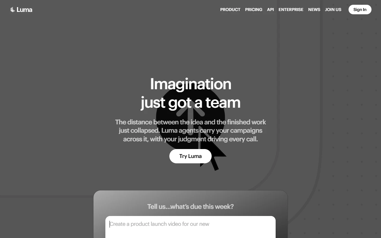 Luma Labs — image to video ai generator for cinematic game trailers and marketing creatives