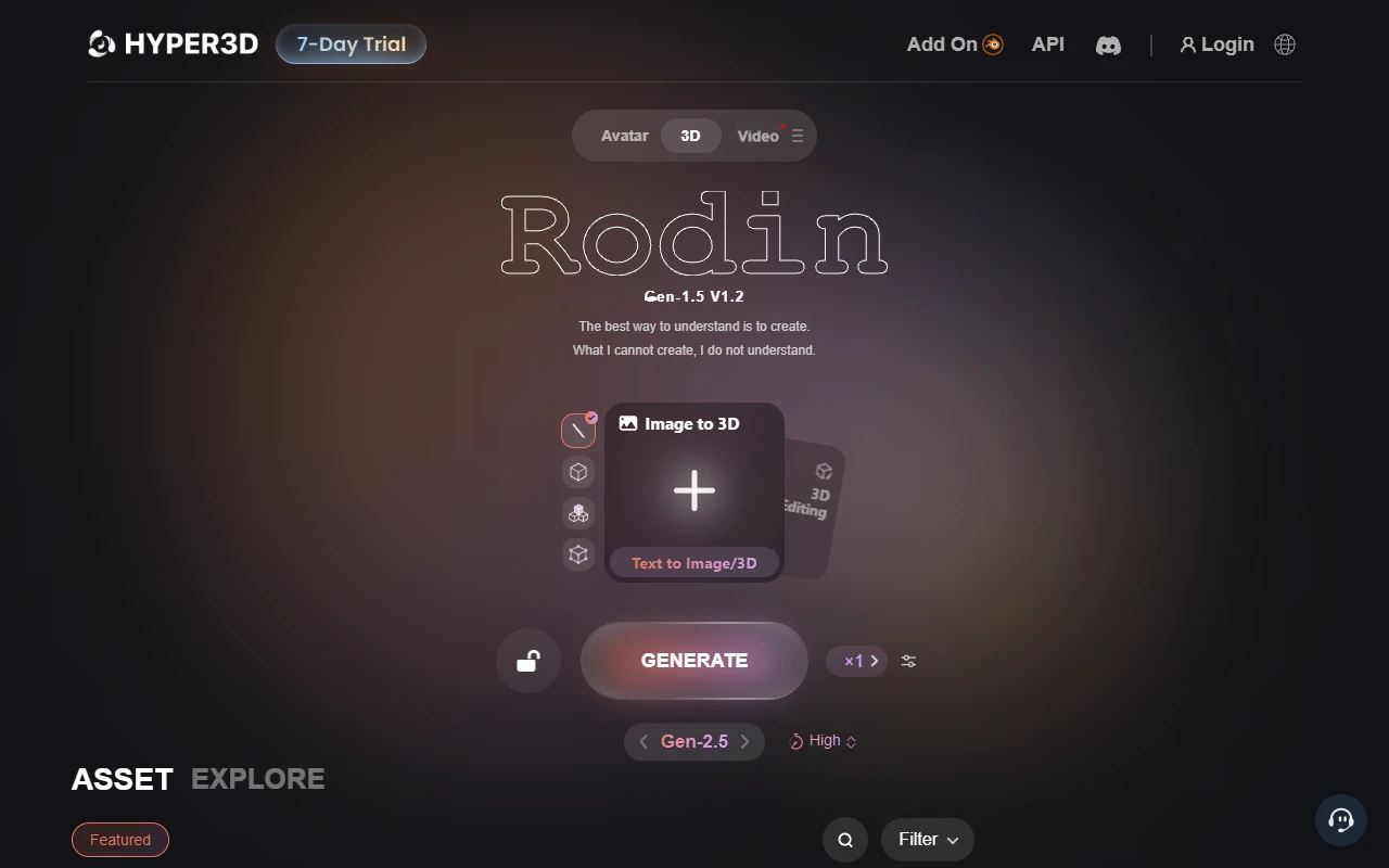 Rodin by Hyper3D — API-based AI 3D model generator and image to 3D model converter