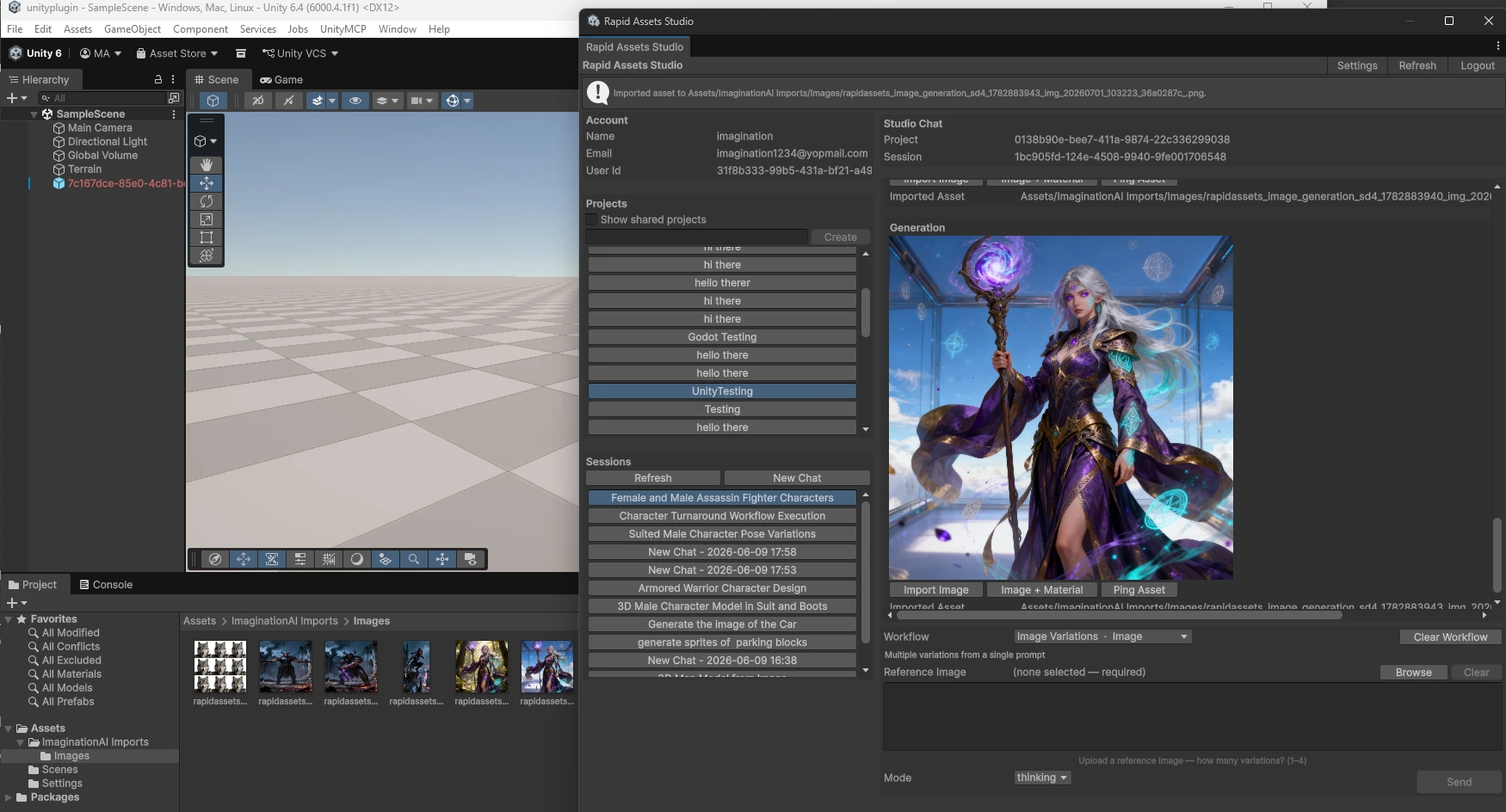 Rapid Assets Unity plugin Image Variations workflow: same sorceress mage in a crystalline sky setting, variation 2
