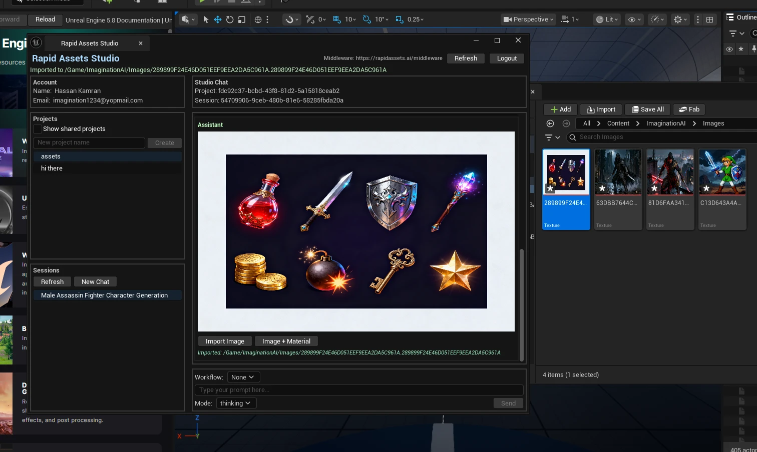 AI-generated golden-armored paladin knight with a greatsword, generated inside Unreal Engine with Rapid Assets