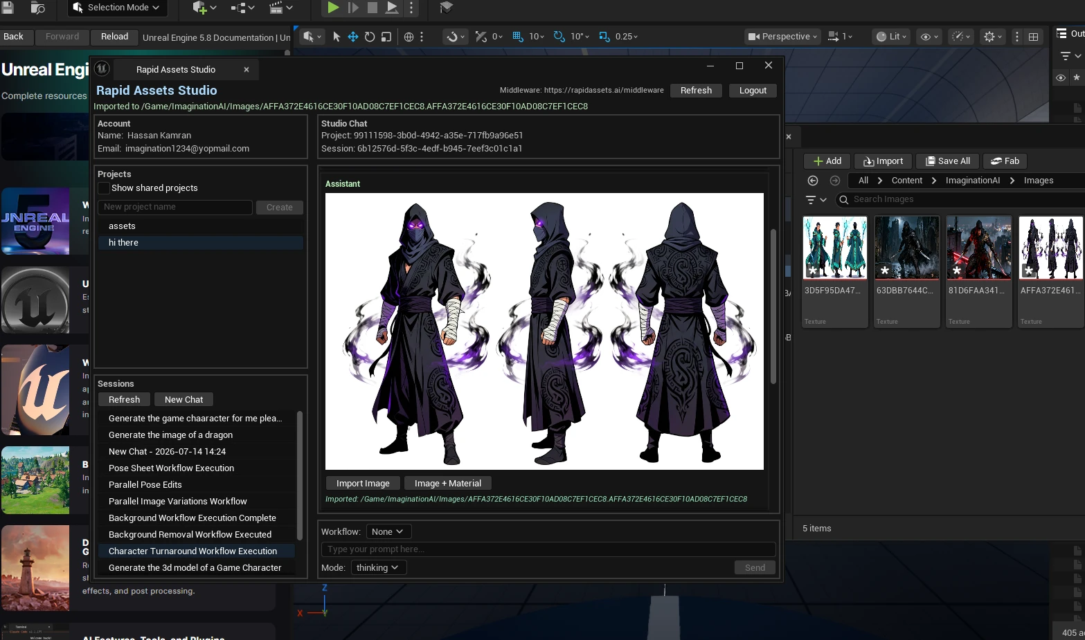 Rapid Assets Unreal Engine plugin showing dark knight character turnaround 360 degree sheet